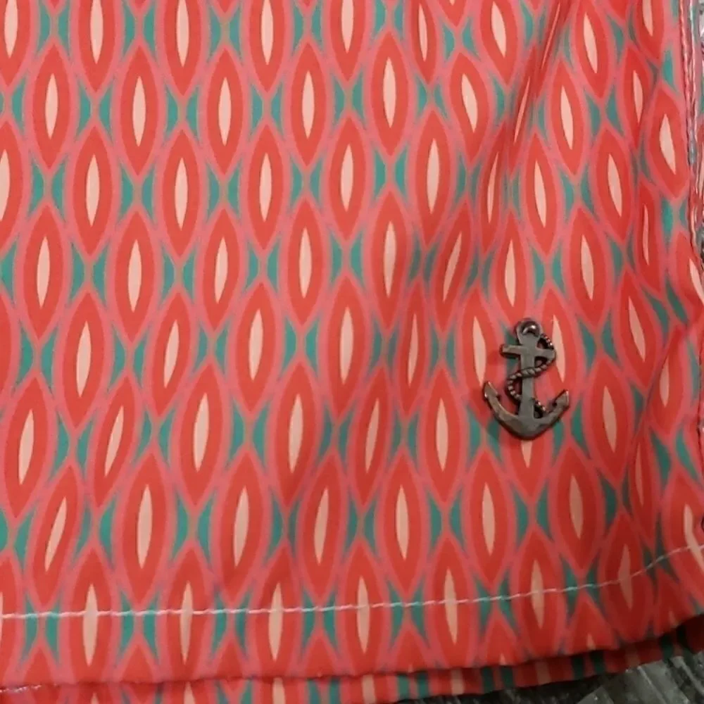 RETROMARINE CORAL/TEAL SWIM TRUNKS, SIZE XL